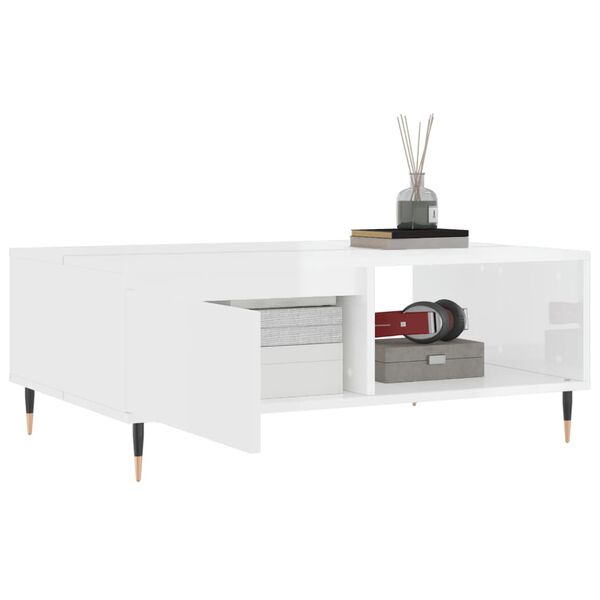 vidaXL Table basse blanc brillant 90x60x35 cm bois d'ing&eacute;nierie