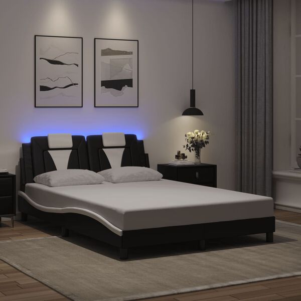 vidaXL Cadre de lit Viana avec LED sans matelas noir et blanc 140x190 cm