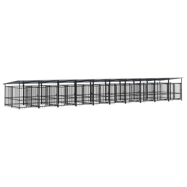 vidaXL Chenil d'ext&eacute;rieur avec toit pour chiens Acier 18,77 m&sup2;