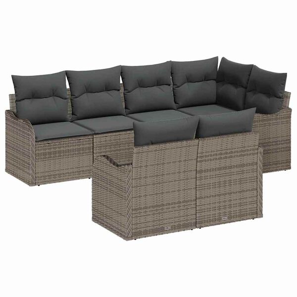 vidaXL Ensemble de canap&eacute; de jardin avec coussin 7 pcs Gris Poly rotin