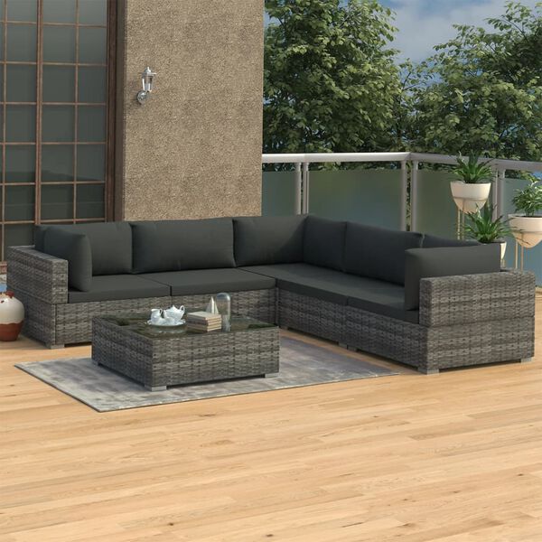 vidaXL Salon de jardin 6 pcs avec coussins résine tressée gris