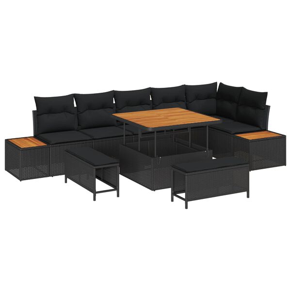 vidaXL Ensemble de canap&eacute; de jardin 9 pcs Noir polyrotin