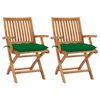 vidaXL Chaises de jardin lot de 2 et coussins vert Bois de teck massif