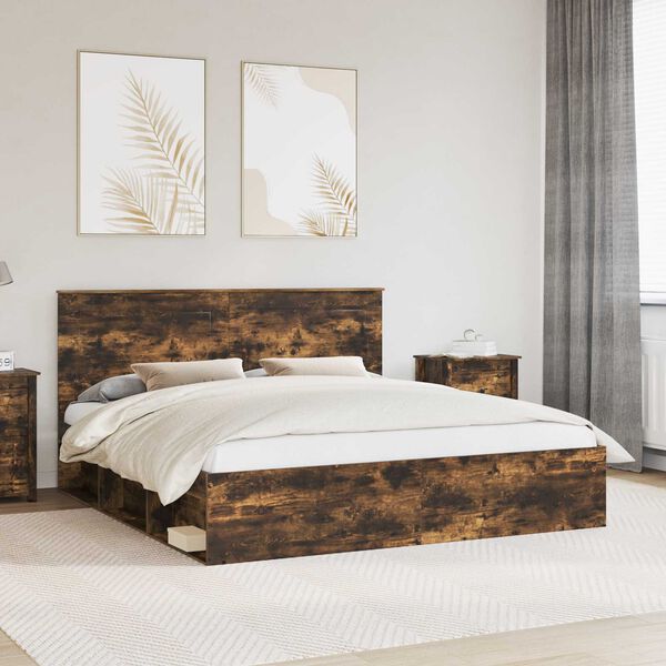 vidaXL Cadre de lit Ch&ecirc;ne fum&eacute; 200 x 200 cm Bois de pin massif