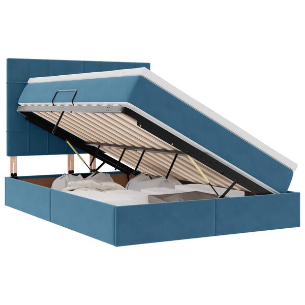 vidaXL Lit avec rangement et matelas Bleu fonc&eacute; 140 x 200 cm Velours