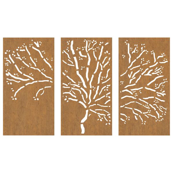 vidaXL Décorations murales jardin 3 pcs 105x55 cm design d'arbre acier
