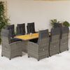 vidaXL Ensemble &agrave; manger de jardin 9 pcs coussins gris r&eacute;sine tress&eacute;e