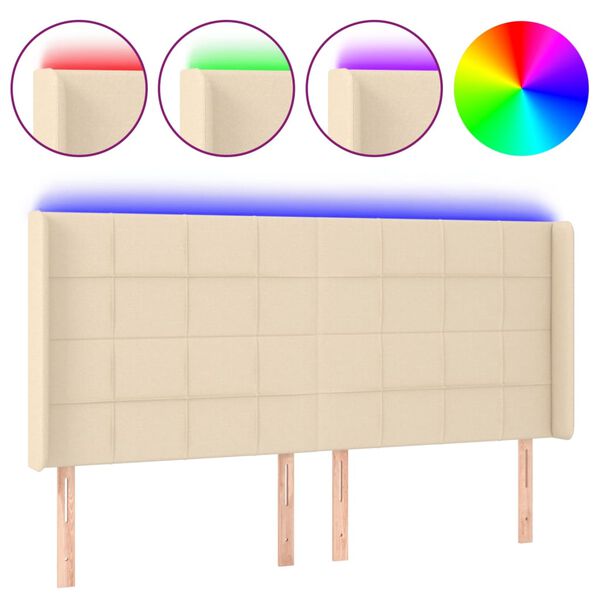 vidaXL T&ecirc;te de lit &agrave; LED Cr&egrave;me 163x16x118/128 cm Tissu