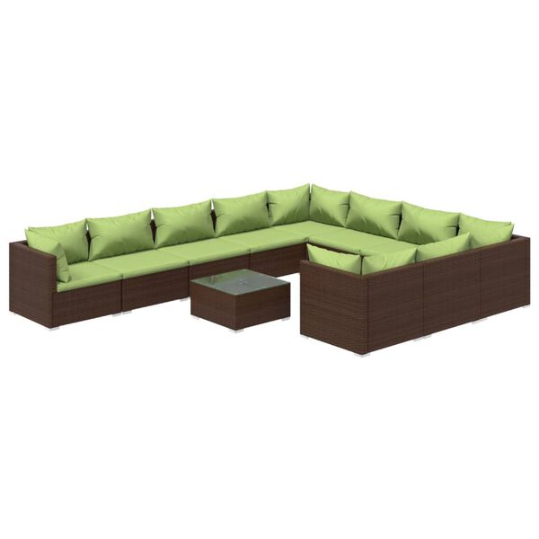 vidaXL Salon de jardin 11 pcs avec coussins R&eacute;sine tress&eacute;e Marron