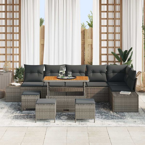 vidaXL Ensemble de canap&eacute; de jardin avec coussin 10 pcs Gris polyrotin