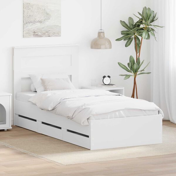 vidaXL Cadre de lit avec tiroir Blanc 90 x 190 cm Bois Ing&eacute;nierie