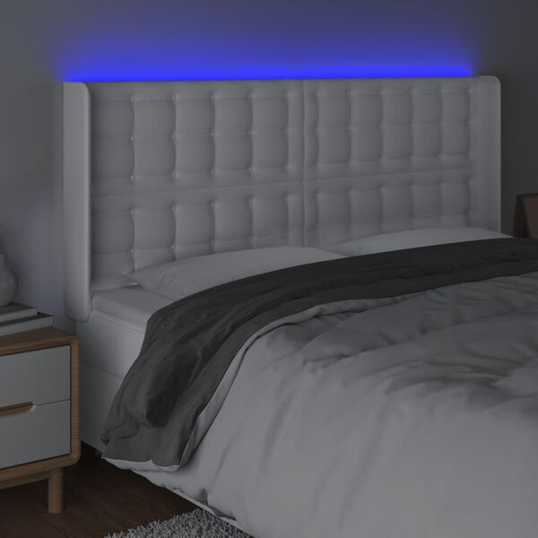 vidaXL T&ecirc;te de lit &agrave; LED Blanc 147x16x118/128 cm Similicuir