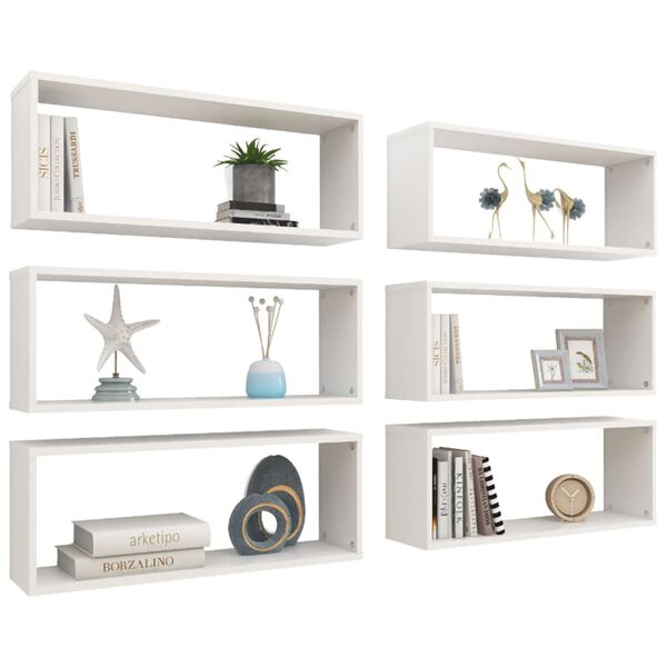 vidaXL &Eacute;tag&egrave;res murales cube 6 pcs Blanc 60x15x23 cm Bois d&rsquo;ing&eacute;nierie