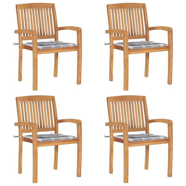 vidaXL Chaises de jardin empilables avec coussins lot de 4 Teck solide