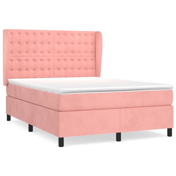 vidaXL Sommier &agrave; lattes de lit avec matelas Rose 140x200 cm Velours