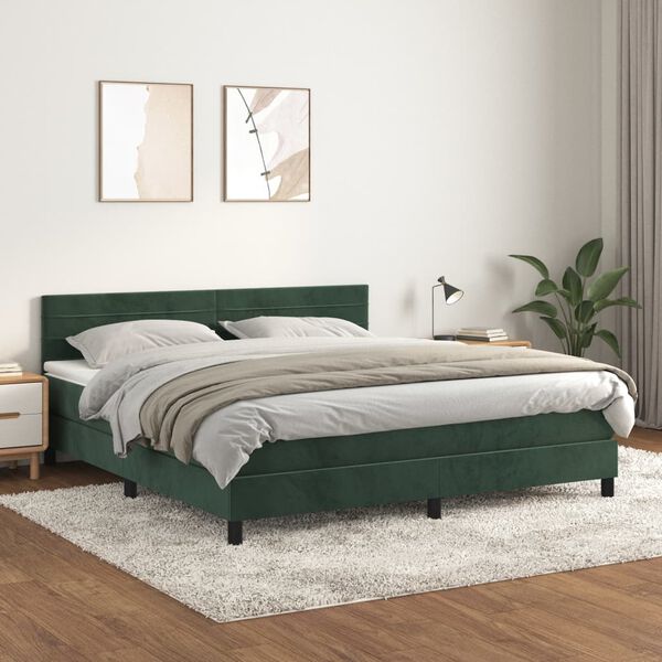 vidaXL Sommier &agrave; lattes de lit et matelas Vert fonc&eacute; 160x200cm Velours