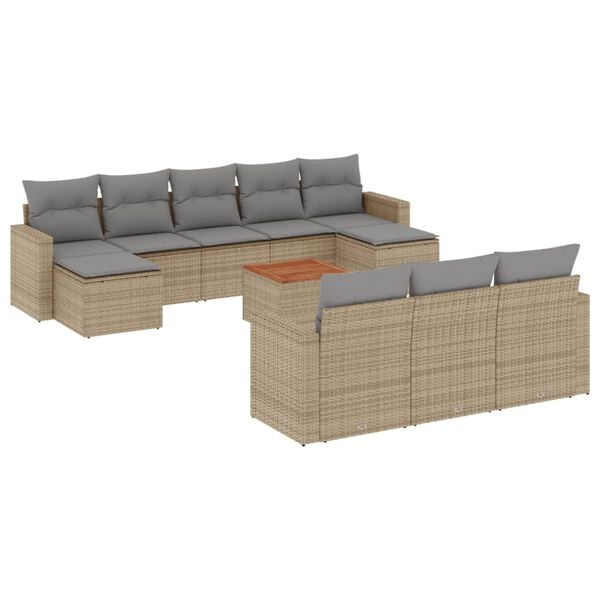 vidaXL Salon de jardin et coussins 11 pcs m&eacute;lange beige r&eacute;sine tress&eacute;e
