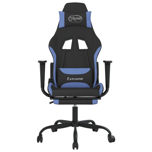 vidaXL Chaise de jeu de massage avec repose-pied Noir et bleu Tissu