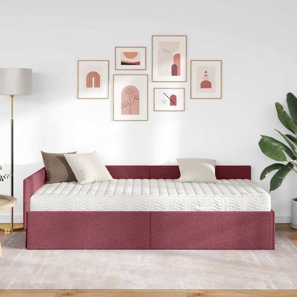 vidaXL Cadre de lit d'angle avec matelas Autre 2 pcs Gris tissu