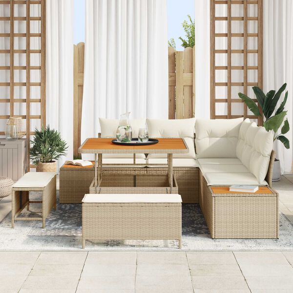 vidaXL Ensemble de canap&eacute; de jardin 8 pcs Beige Poly rotin