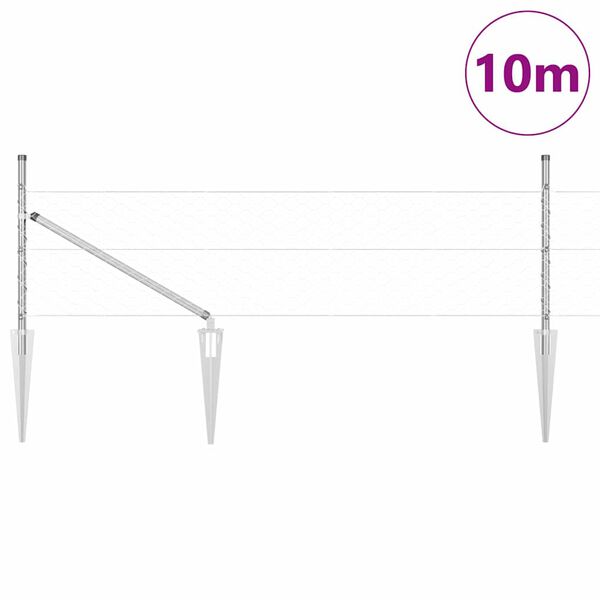 vidaXL Poteau de clôture. Argenté 10 x 0,5 m (maille de 50 mm) Acier