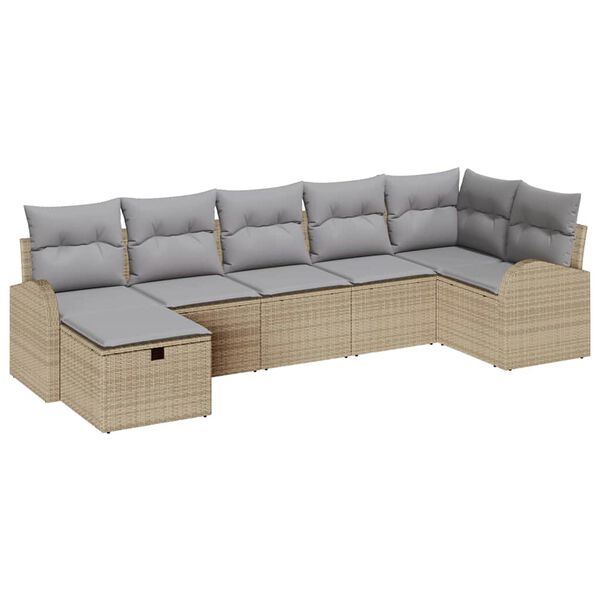 vidaXL Ensemble de canap&eacute; de jardin avec coussin 7 pcs Beige polyrotin
