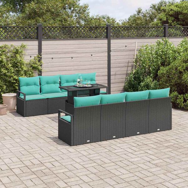 vidaXL Ensemble de canap&eacute; de jardin 7 pcs Noir et bleu polyrotin