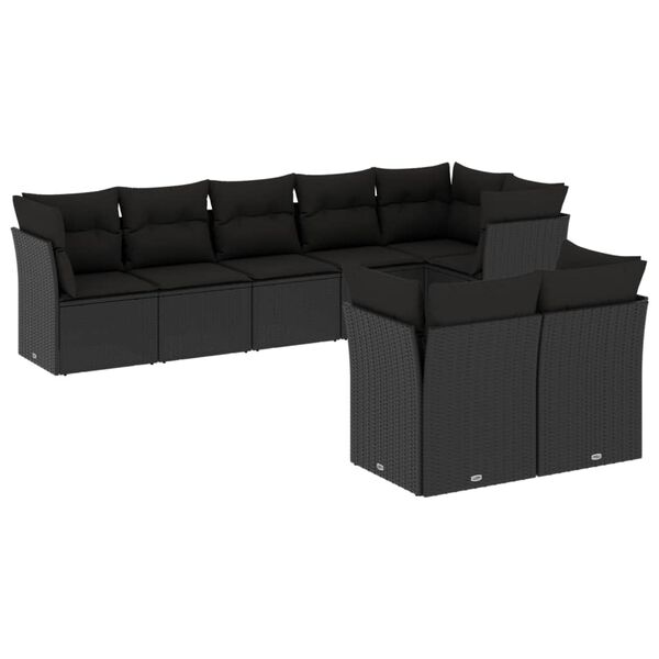vidaXL Salon de jardin 8 pcs avec coussins noir r&eacute;sine tress&eacute;e