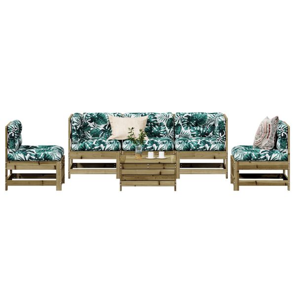 vidaXL Salon de jardin 6 pcs avec coussins bois de pin impr&eacute;gn&eacute;