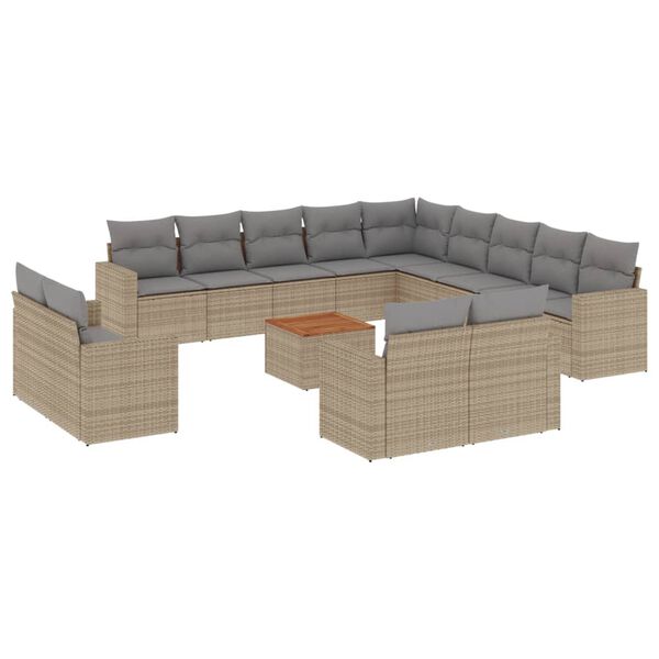 vidaXL Salon de jardin avec coussins 14 pcs beige r&eacute;sine tress&eacute;e