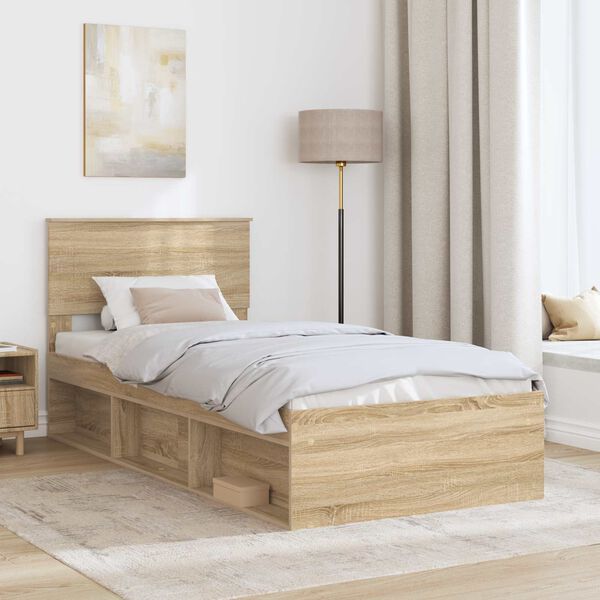 vidaXL Cadre de lit Ch&ecirc;ne Sonoma 90 x 200 cm Bois d'ing&eacute;nierie