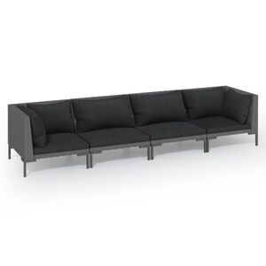 vidaXL Salon de jardin 4 pcs avec coussins R&eacute;sine tress&eacute;e Gris fonc&eacute;