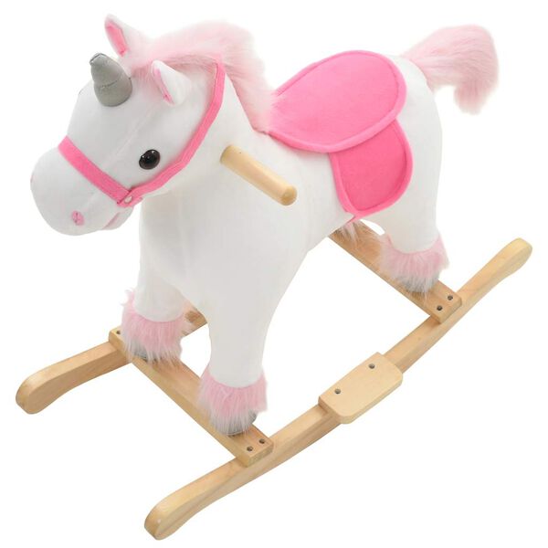 vidaXL Licorne &agrave; bascule Peluche 65x32x58 cm Blanc et rose