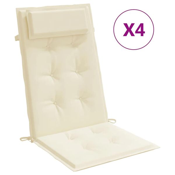 vidaXL Coussins de chaise &agrave; dossier haut lot de 4 cr&egrave;me tissu oxford