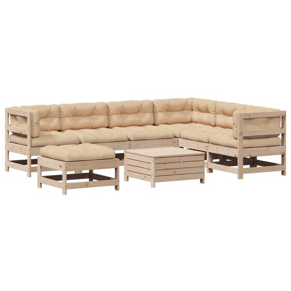vidaXL Salon de jardin 8 pcs avec coussins Bois de pin massif