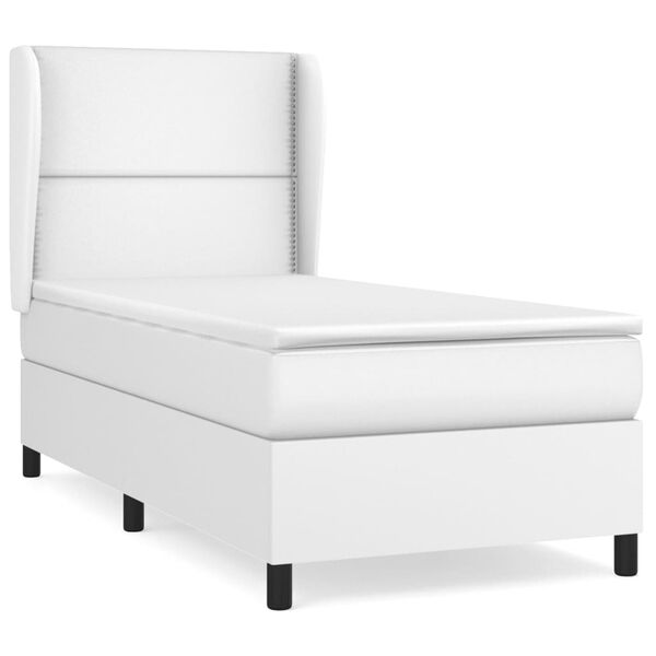 vidaXL Sommier &agrave; lattes de lit avec matelas Blanc 90x200 cm Similicuir