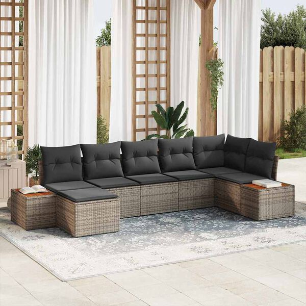 vidaXL Ensemble de canap&eacute; de jardin 7 pcs Gris Poly Rattan