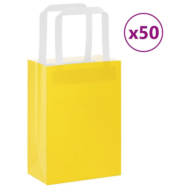 vidaXL Sacs en papier 50 pcs avec poign&eacute;es jaune 15x8x21 cm