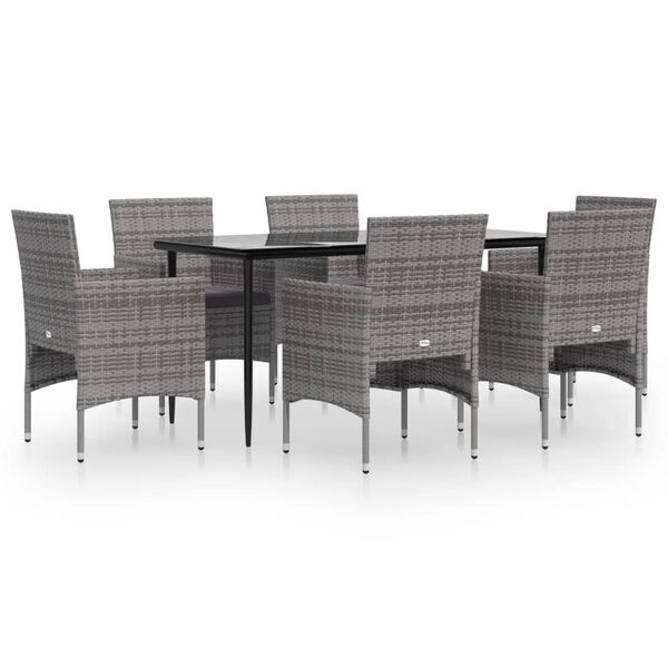 vidaXL Ensemble &agrave; manger de jardin coussins 7pcs Gris et noir
