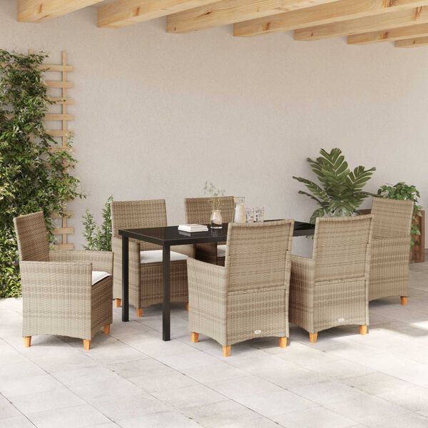 vidaXL Ensemble de salle &agrave; manger pour jardin 7 pcs Beige polyrotin