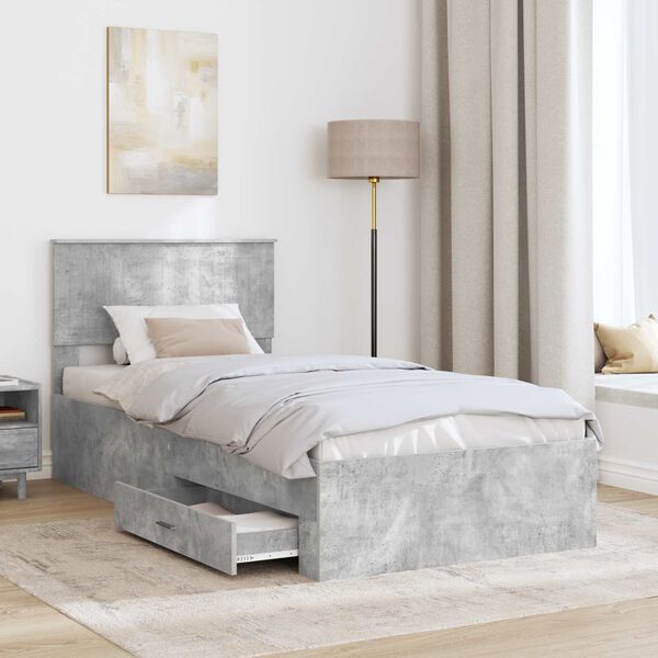 vidaXL Cadre de lit Gris b&eacute;ton 90 x 200 cm Bois d'ing&eacute;nierie