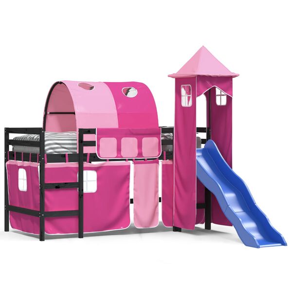 vidaXL Lit mezzanine enfants avec tour sans matelas rose 90x190 cm