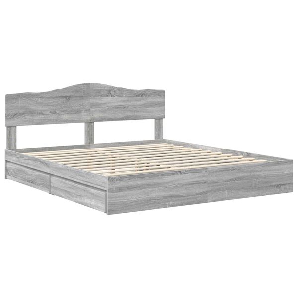 vidaXL Lit de Rangement Gris Sonoma 180 x 200 cm Bois d'ing&eacute;nierie
