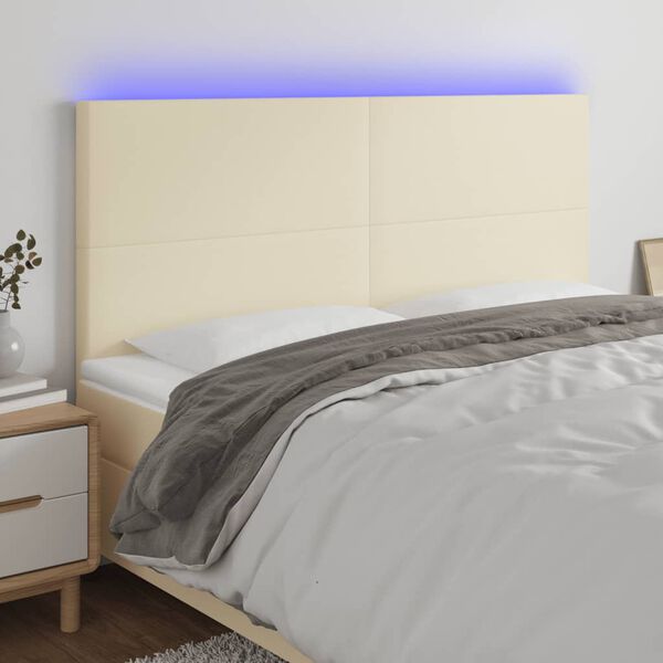 vidaXL T&ecirc;te de lit &agrave; LED Cr&egrave;me 180x5x118/128 cm Similicuir