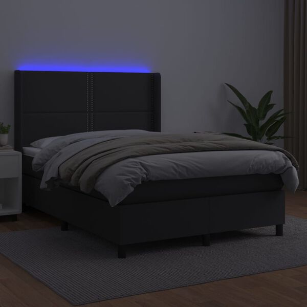 vidaXL Sommier &agrave; lattes de lit matelas LED Noir 140x200cm Similicuir