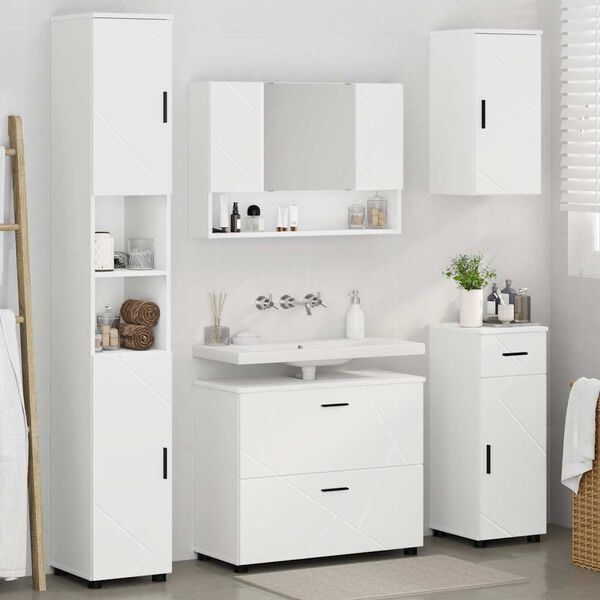 vidaXL Ensemble de mobilier de salle de bain avec tiroir 5 pcs Blanc