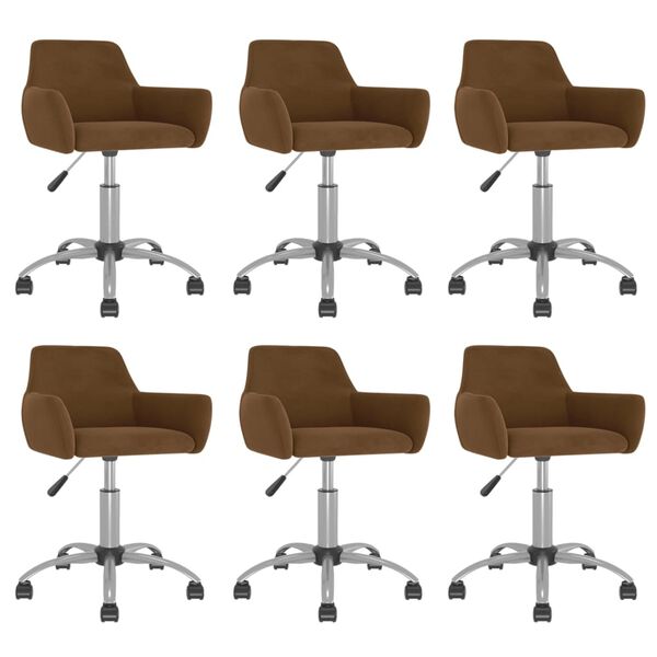 vidaXL Chaises pivotantes &agrave; manger lot de 6 Marron Velours