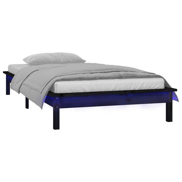 vidaXL Cadre de lit à LED sans matelas noir 100x200 cm bois massif
