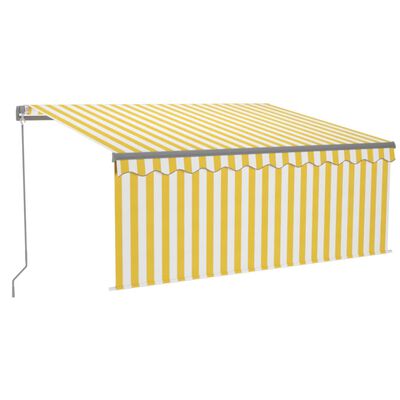 vidaXL Auvent manuel rétractable avec store LED 3x2,5 m Jaune et blanc