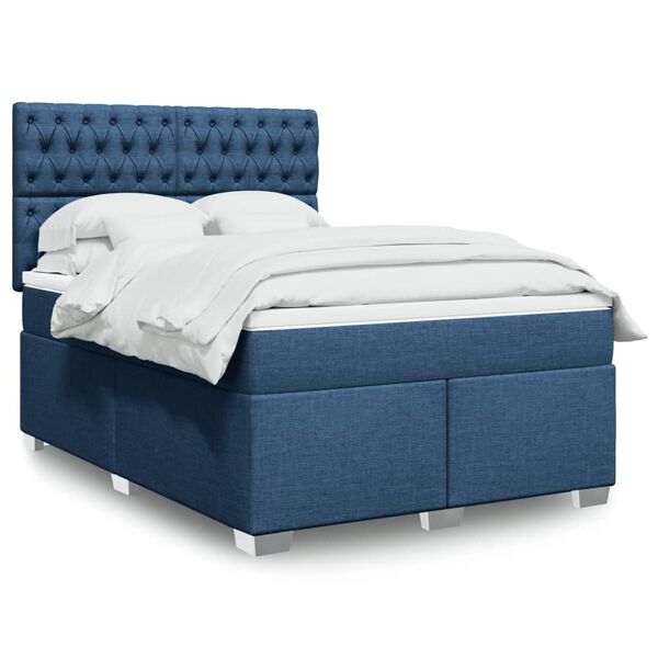 vidaXL Sommier &agrave; lattes de lit avec matelas Bleu 140x190 cm Tissu